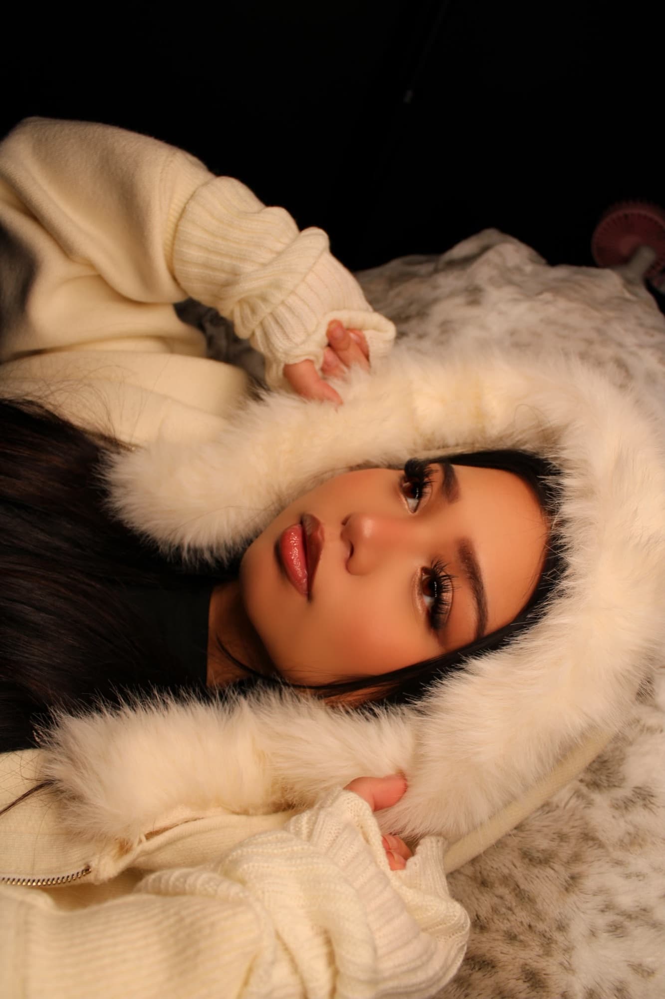 Winter editorial portrait featuring the Snowy Angel lashes